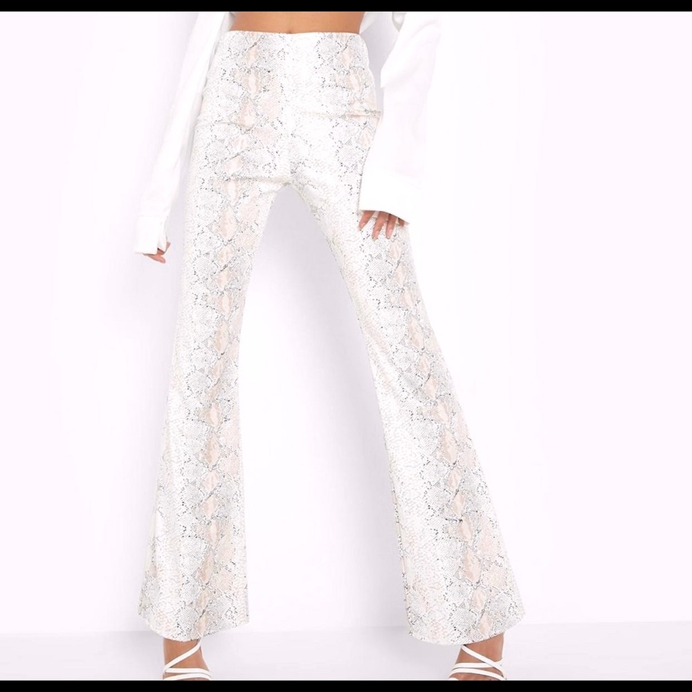 Snake Print PU Leather Flare Pants